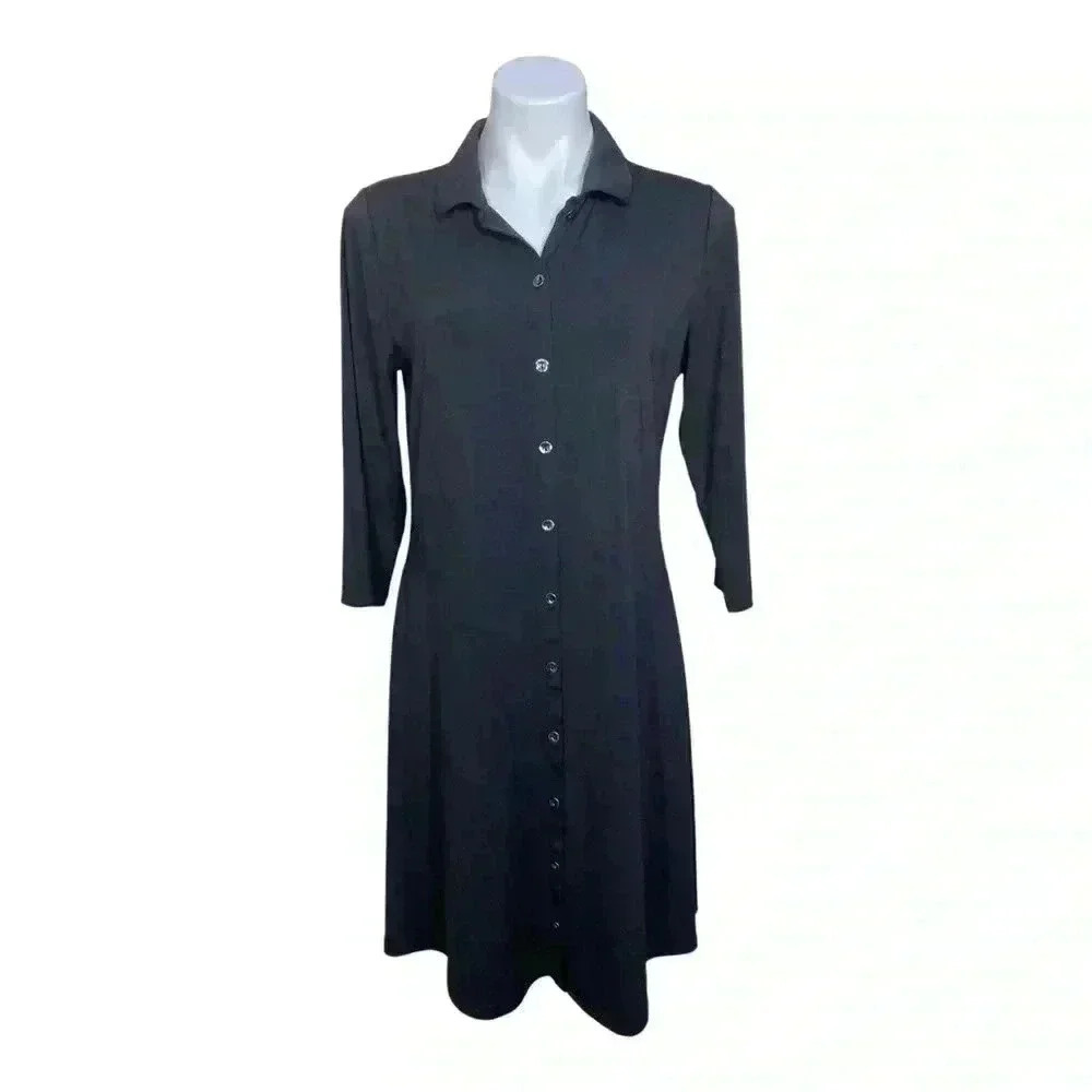 H by Halston shirt dress Aline black buttons size medium